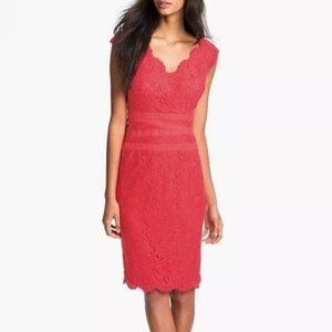 Tadashi Soji Red Lace Sheath Cocktail Dress